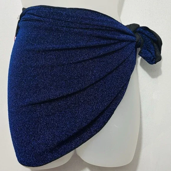 Metallic Glitter Sarong Wrap Mini Skirt Cobalt Blue Sz XS 4 Festival Rave Event - Picture 1 of 7
